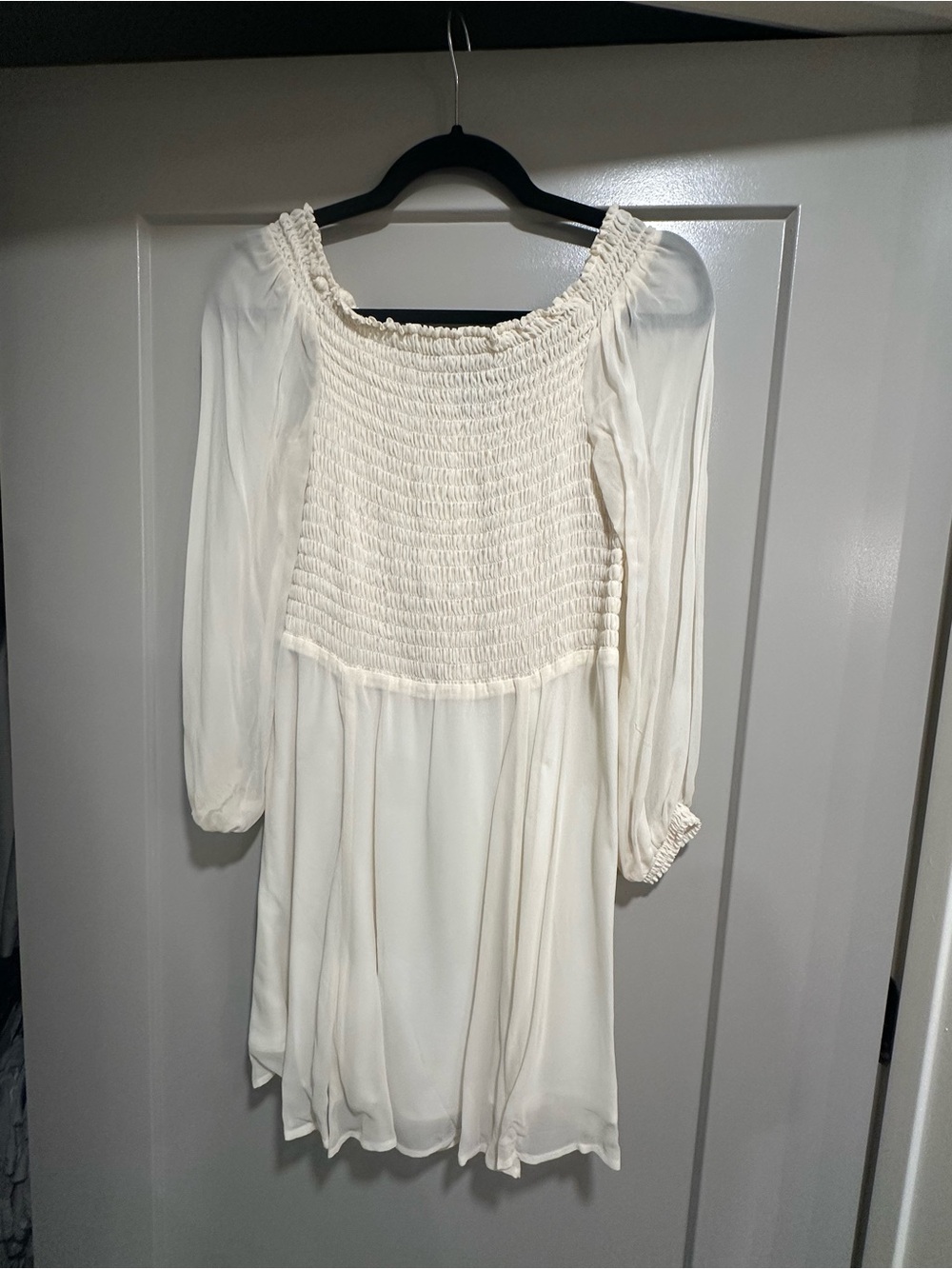 Reformation Cream Smocked Mini Dress